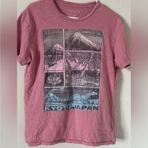 Free State Pink Graphic Kyoto Japan Tee with Blue Accent